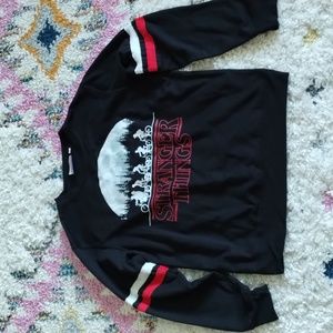 Stranger things black and red stripe sleeve lightweight sweatshirt